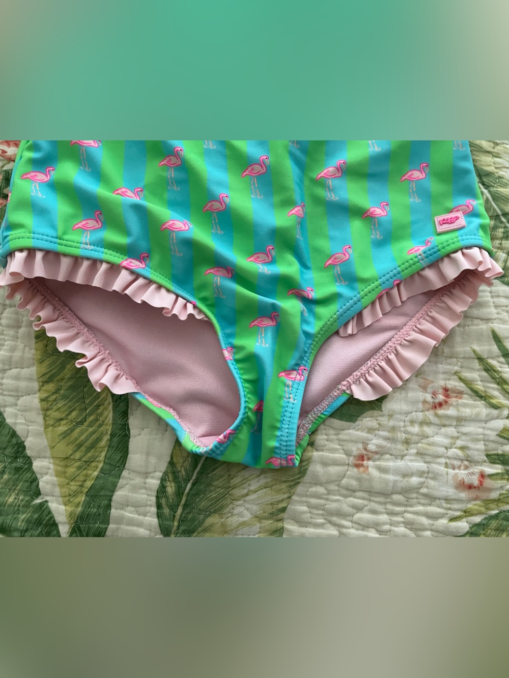 Neon One Shoulder One Piece Swimsuit for Girls by RuffleButts. Size 7 - Picture 6 of 9